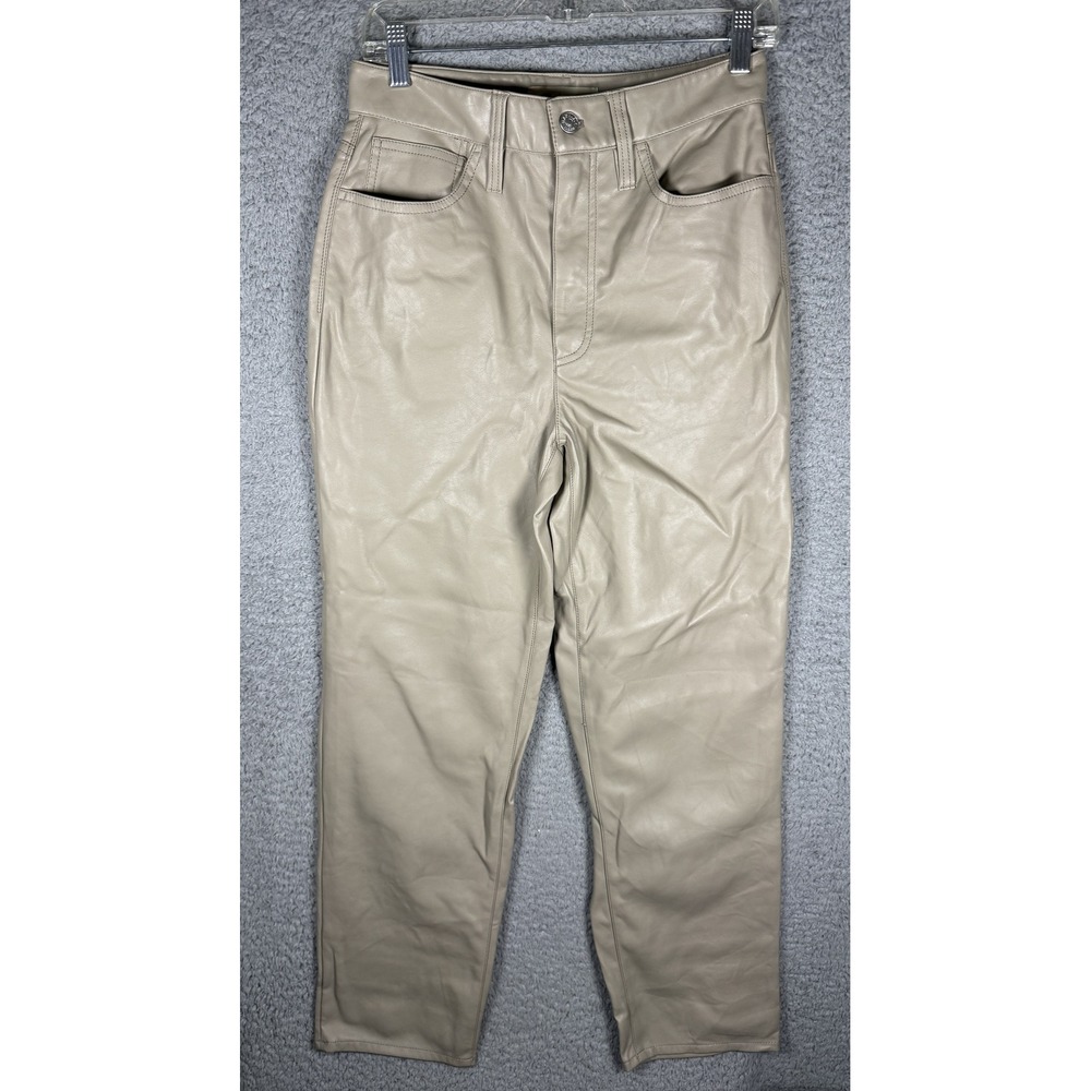 Madewell‎ The Perfect Vintage Straight Jean Faux Leather Tan Beige Pants 28 High